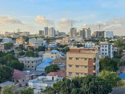 Mogadishu residential neighborhood with houses and apartment buildings